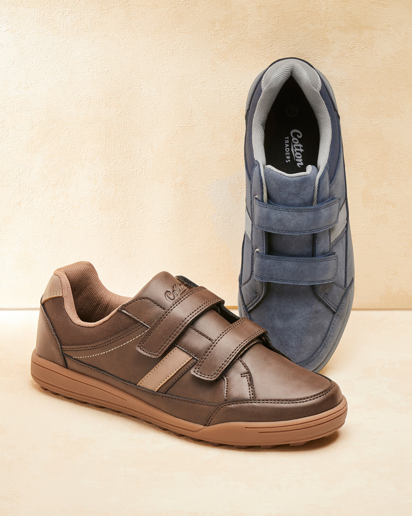 mens leather trainers with velcro fastening